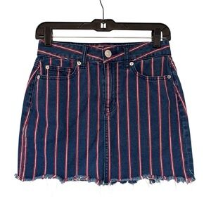 American Eagle Blue Super Stretch Red & White Striped Mini Jean Skirt, Sz 2